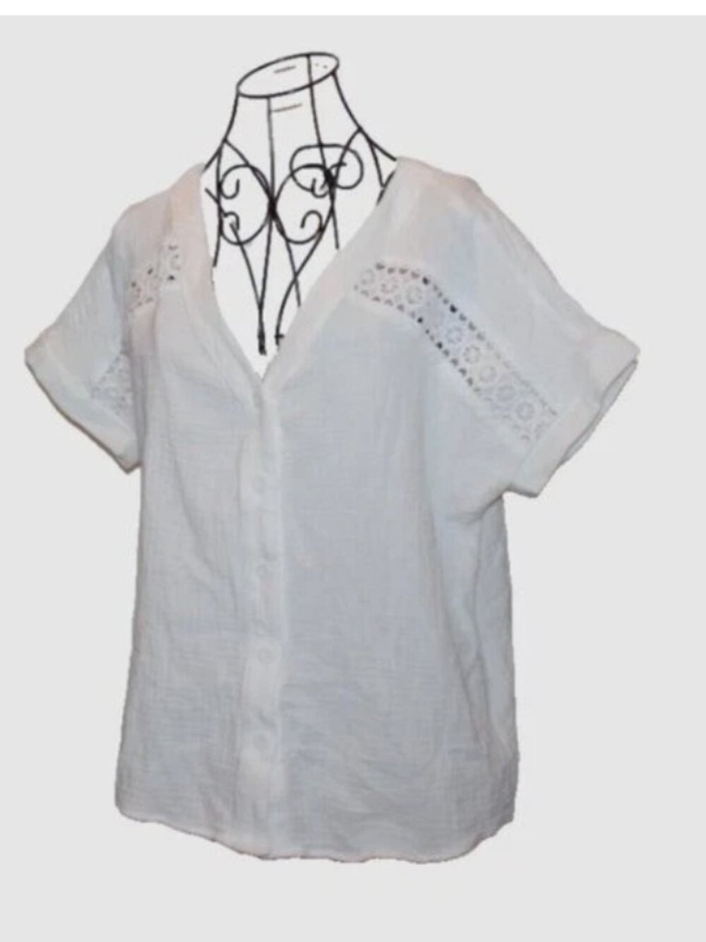 NWT Cupshe Cloud Breeze White Cotton Gauze V-Neck Top Lace Detail OVERSIZED Sz M